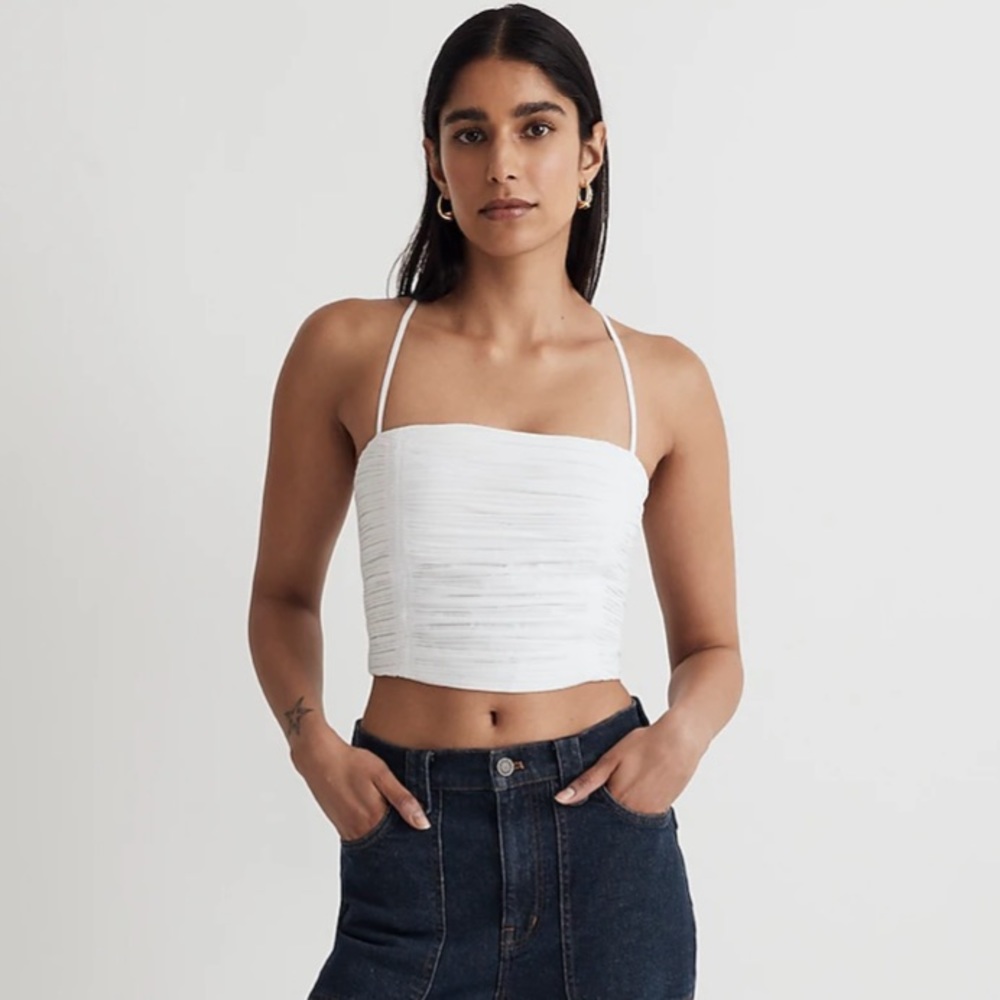 Madewell White Poplin Crop Tube Top